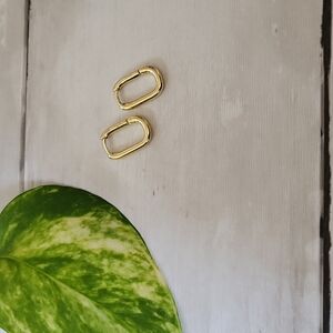 Gold Rectangular Huggeie Earrings
